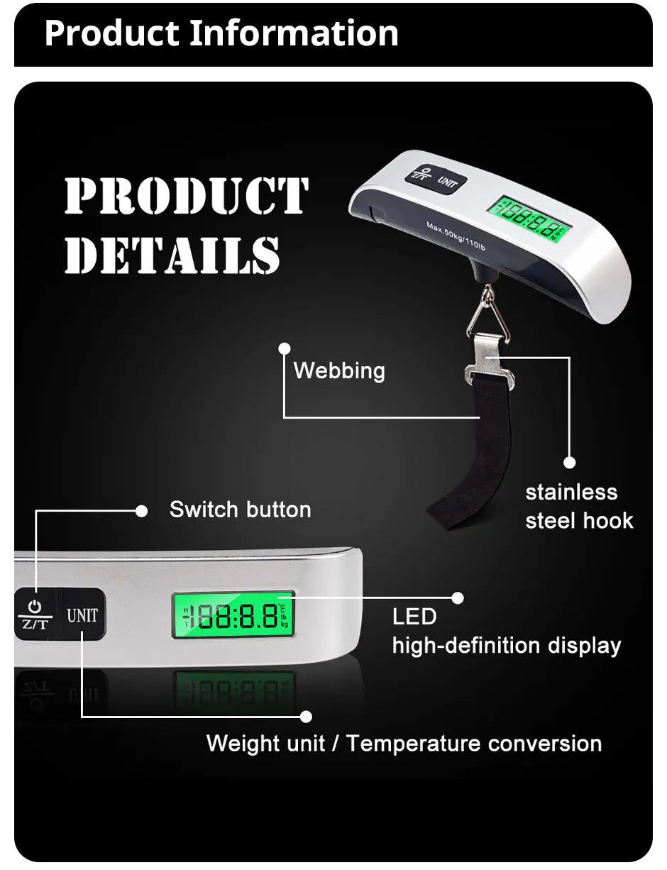 Luggage Scale 110lb / 50kg Digital Handheld Portable Hanging Baggage Scale
