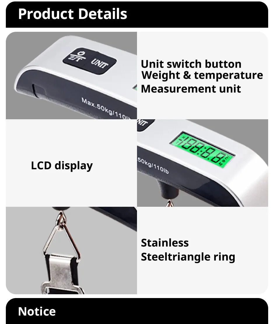 Luggage Scale 110lb / 50kg Digital Handheld Portable Hanging Baggage Scale